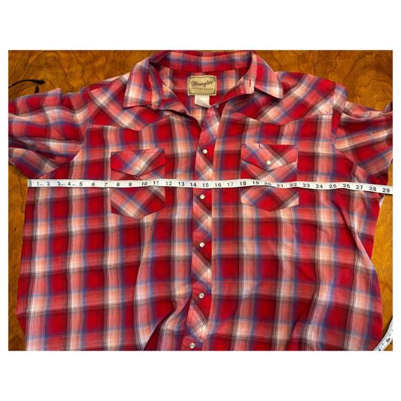 WRANGLER Pearl Snap Mens Short Sleeve Western Shirt in Red Plaid XXL - Picture 4 of 6